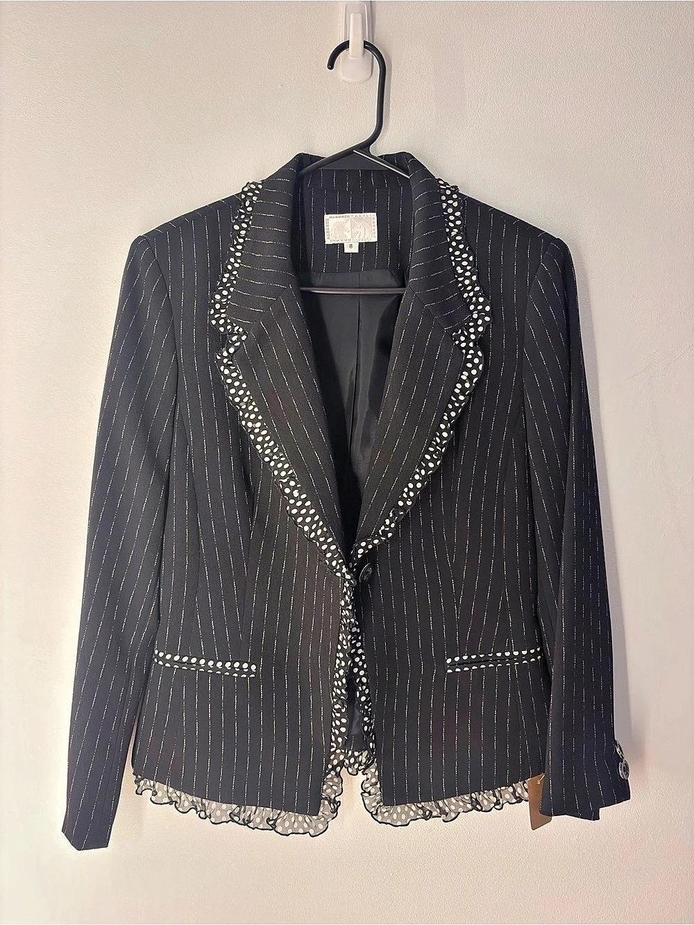 Alberto Makali Striped Lace Trim Blazer Size 8